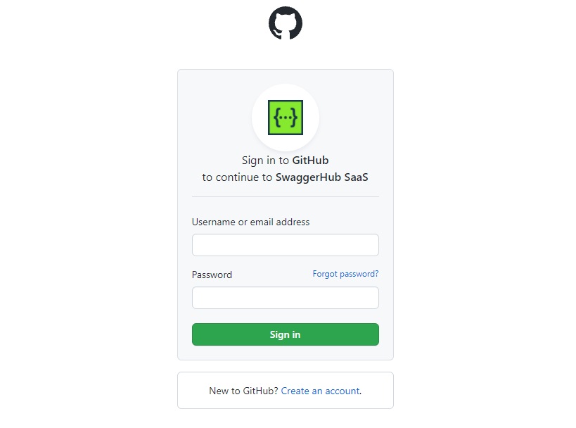 Log in to GitHub to continue to SwaggerHub SaaS
