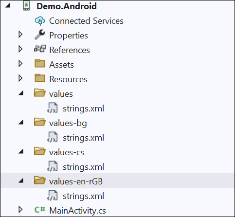 Add strings.xml file to value folders