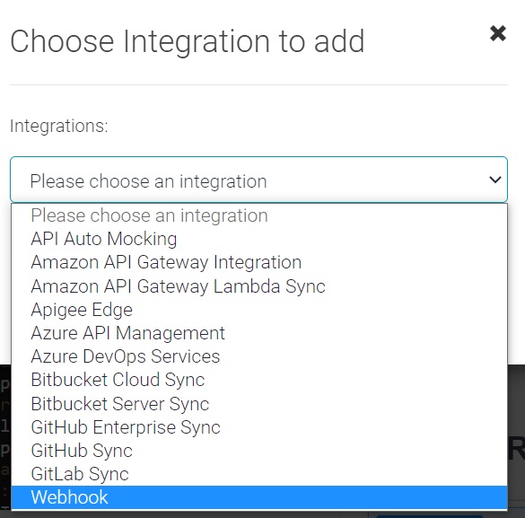 Choose Webhook integration to add